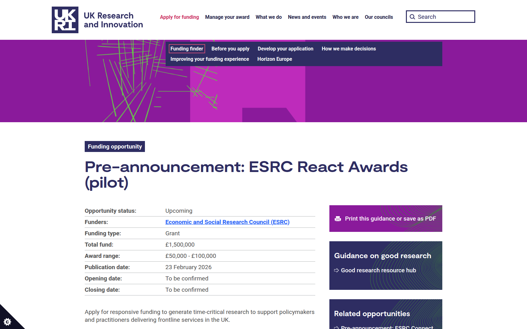 Funding opportunity: Pre-announcement: ESRC React Awards (pilot ...